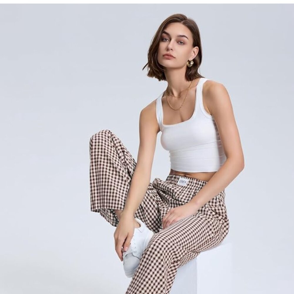 NWT LOMON Women's Striped Gingham Boxer Pants | Size L